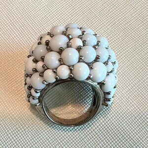 Franco Giaccari Statement Dome Ring – Silver-Tone Metal, White Cluster Design